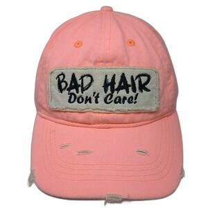 Wild Wear Bad Hair Don't Care Pink Baseball Cap One Size Distressed Hat Cotton